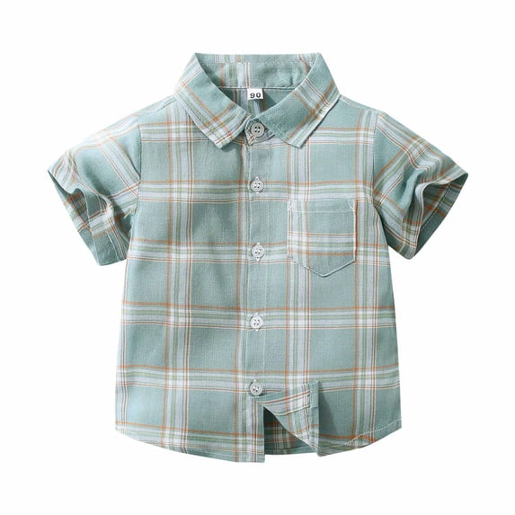 Zpanxa Boys Summer Shirts Plaid Button Down with Pocket Hawaiian Casual Short Sleeve Beach Tee for Toddler Boys
