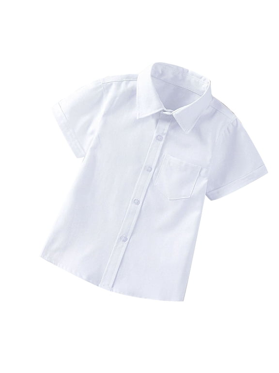 Boys Summer Outfits Toddler Boys Daily Short Sleeve Top Solid Color School Style Daily Wear Top White 3 Years