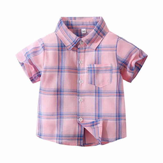 Zpanxa Boys Summer Shirts Plaid Button Down with Pocket Hawaiian Casual Short Sleeve Beach Tee for Toddler Boys