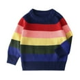 thumbnail image 1 of Zpanxa Boys Sweaters Kids Crew Neck Rainbow Horizontal Stripe Raglan Pullover Sweater Thick Rib Knit Long Sleeve Casual Tops, 1 of 3