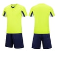 thumbnail image 1 of Zpanxa Boys Teal V-Neck Stripe Soccer Jersey and Navy Shorts Set 2 Piece Athletic Uniform Outfit, 1 of 6