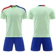 thumbnail image 1 of Zpanxa Boys Teal V-Neck Stripe Soccer Jersey and Navy Shorts Set 2 Piece Athletic Uniform Outfit, 1 of 7
