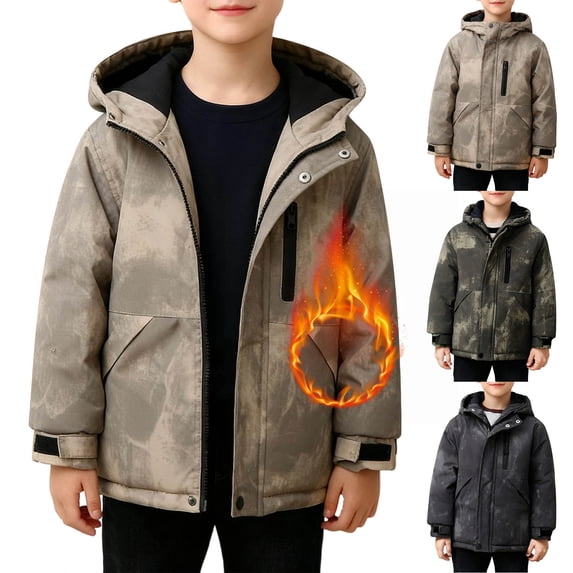 Zpanxa Boys Utility Jackets Boys Tie Dye Camo Hooded Fleece Lined Parka Puffer Coat Kids Wind Resistant Winter Ski Jacket
