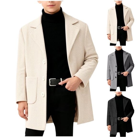 Zpanxa Boys Winter Coats Boys Herringbone Single Breasted Wool Blend Overcoat Kids Notched Lapel formal Windproof Mid Coat