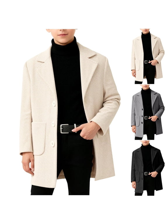 Boys Winter Coats Boys Herringbone Single Breasted Wool Blend Overcoat Kids Notched Lapel formal Windproof Mid Coat