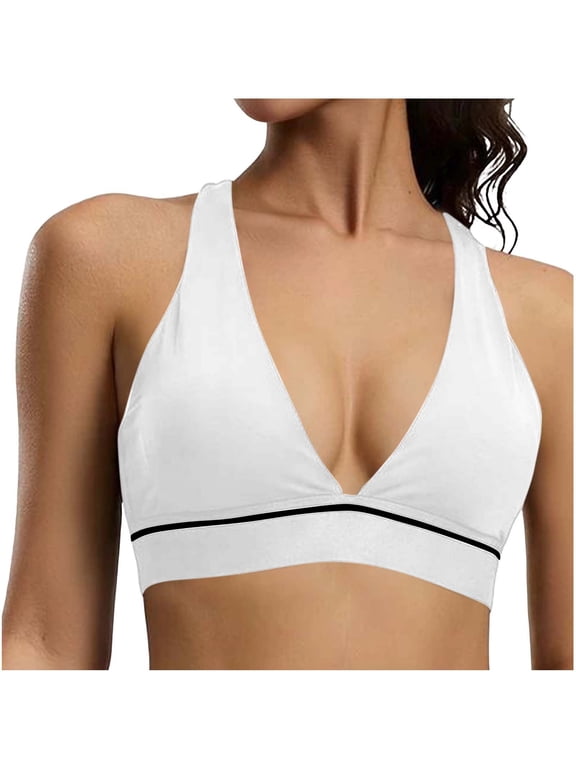 Bralettes for Women Deep V-Neck Racerback Sports Bra with Contrast Stripe Wireless Stretch Fit