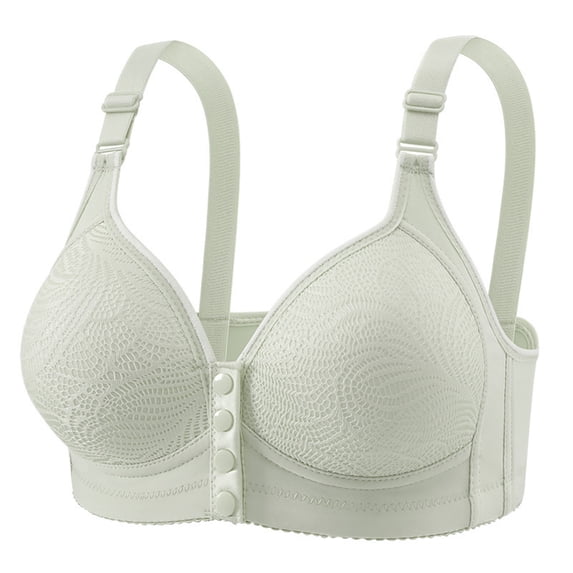 Zpanxa Bras for Women Plus Size Solid Button Front Closure Wireless Seamless Full Coverage Bra with Wide Straps and Side Support Panels for Everyday Wear