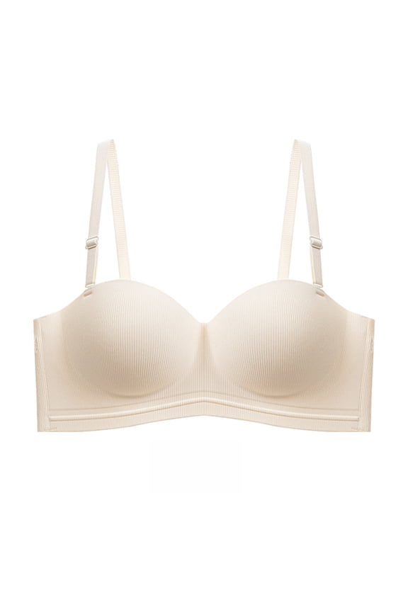 Bras for Women No Underwire Solid Seamless Wireless Ribbed Bandeau Bra with Thin Adjustable Straps and Soft Support Pullover Style for Everyday Wear