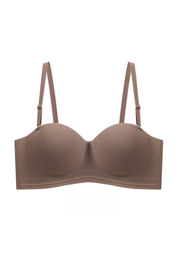 Bras for Women No Underwire Solid Seamless Wireless Ribbed Bandeau Bra with Thin Adjustable Straps and Soft Support Pullover Style for Everyday Wear