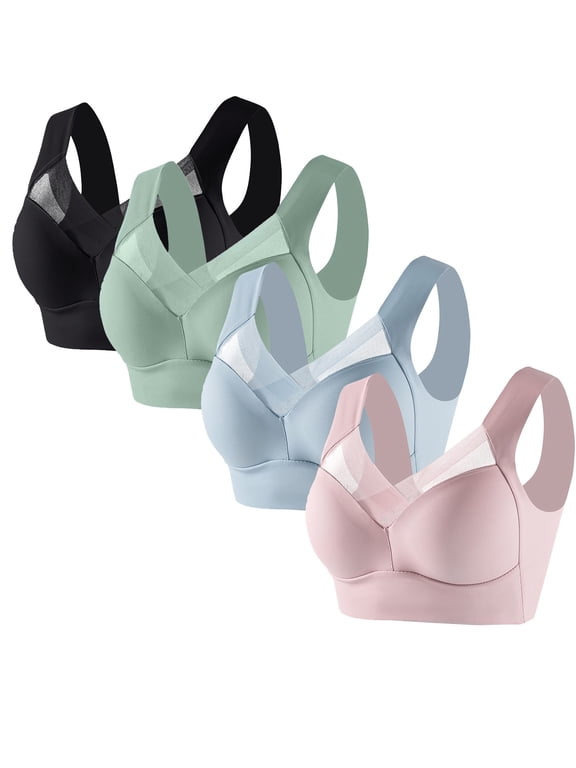 Bras for Women 4 Pack Plus Size Wireless Seamless Tank Bras, Wide Strap Side Support Pullover Everyday Lingerie, Red and Black