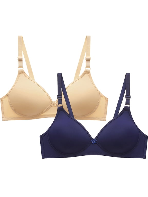 Bras for Women No Underwire 2-Pack Wireless Everyday Bra, Solid Color Small Cup Adjustable Strap Back Closure Bralette