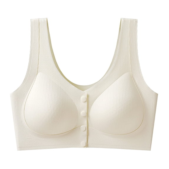 Zpanxa Bras for Women No Underwire Seamless Fixed Cups, Front Closure with Wide Straps and Back Smoothing for Plus Size Everyday Wear White 42BC