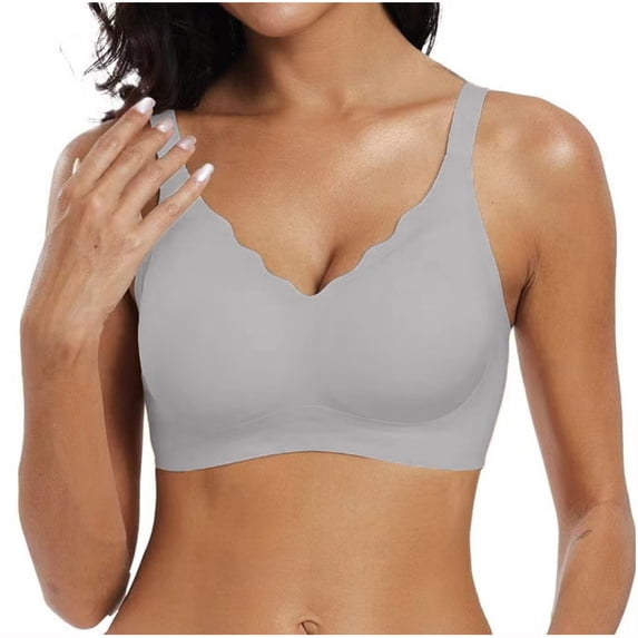 Zpanxa Bras for Women No Underwire Seamless Wireless Pullover Bra with Wide Straps Scalloped V-Neck and Soft Support for Daily Wear