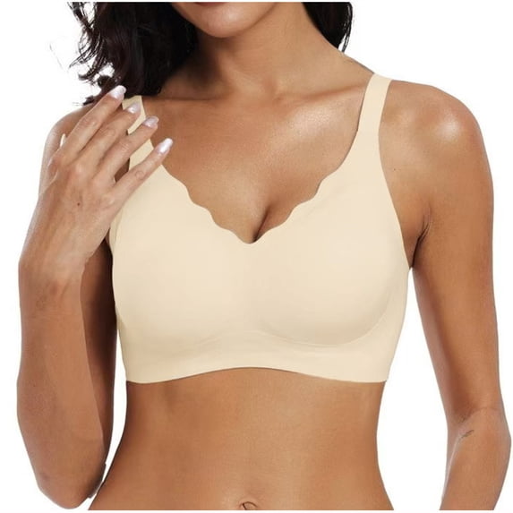 Zpanxa Bras for Women No Underwire Seamless Wireless Pullover Bra with Wide Straps Scalloped V-Neck and Soft Support for Daily Wear