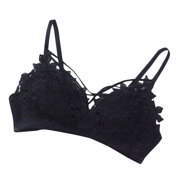 Zpanxa Bras for Women No Underwire Wireless Lace V-neck Bra with Crisscross Front Straps Pullover Solid Color Padded Everyday Bralette