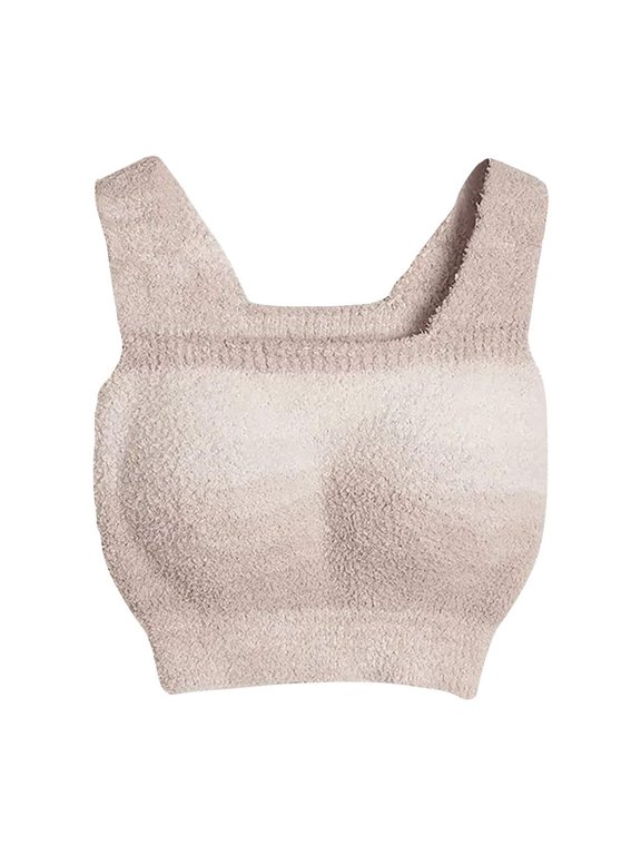 Bras for Women Thermal Fleece Sports Bra with Built-in Pads, Longline Warm Bralette, Cozy Plush Square Neck Crop Top for Winter Home