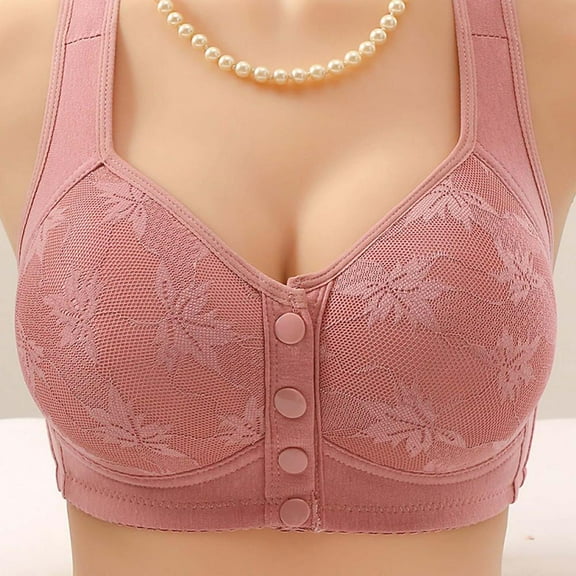 Zpanxa Bras for Women Wireless Front Closure Bras Plus Size Lace Push up Bra Full Coverage Comfort Underwear with Thin Cup Pink 4XL