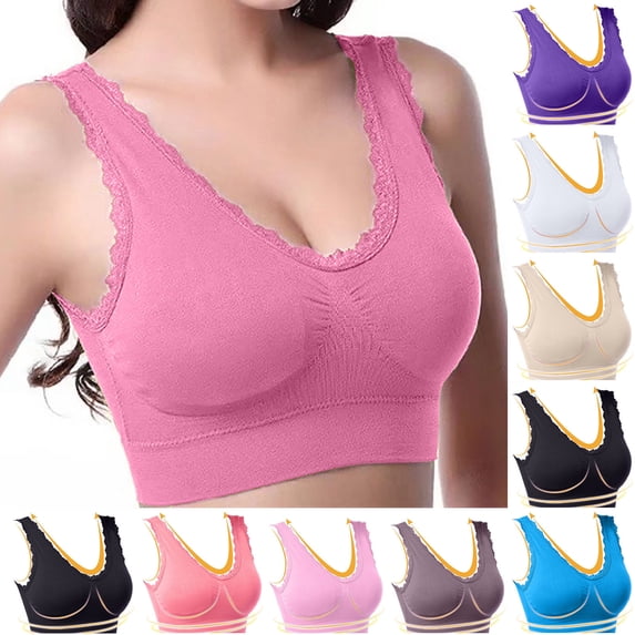 Zpanxa Bras for Women, Women's Lace Trim Wireless Bra Glossy Comfortable No Underwire Breathable Everyday Bra