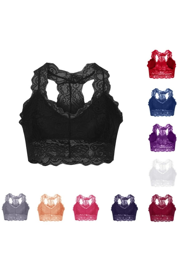 Bras for Women, Women's Plus Size Lace Bralette Wireless V-Neck Comfortable Crop Top