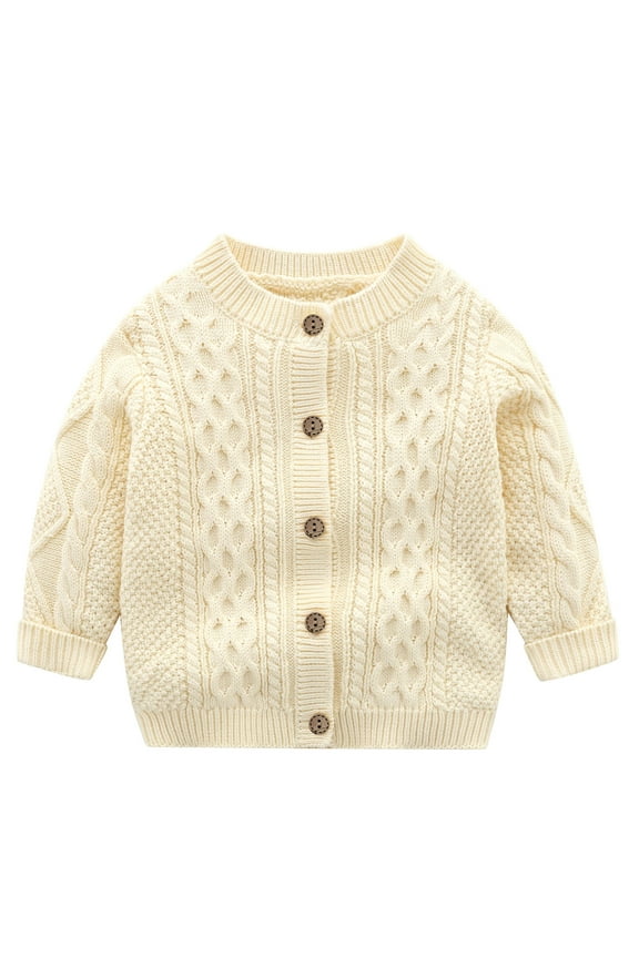 Cable Knit Baby Cardigan British Style Soft Cotton Open Front Sweater Autumn Winter Cozy Outerwear for Infants Toddlers Ages 0 to 24 Months