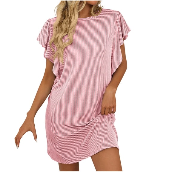Zpanxa Capsule Wardrobe Dress Plus Size Solid Color Jacquard Knee Length Dress Versatile Short Sleeve Round Neck