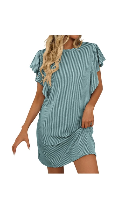 Capsule Wardrobe Dress Plus Size Solid Color Jacquard Knee Length Dress Versatile Short Sleeve Round Neck