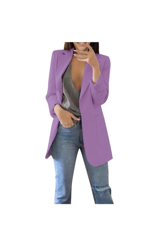 Cardigan for Women Dressy Long Sleeve Office Coat Cardigans Suit Solid Long Jacket Purple M