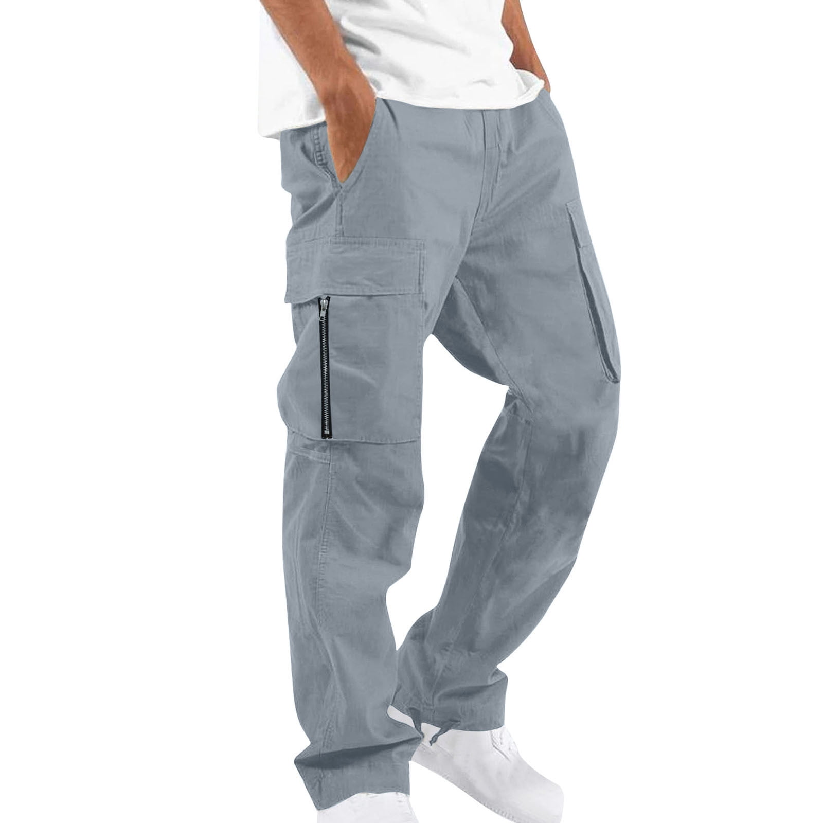 Zpanxa Cargo Pants for Men Solid Casual Multiple Pockets