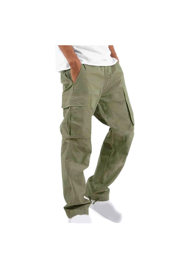 Cargo Pants for Men Solid Casual Multiple Pockets Outdoor Straight Type Fitness Pants Cargo Pants Trousers Army Green 3XL