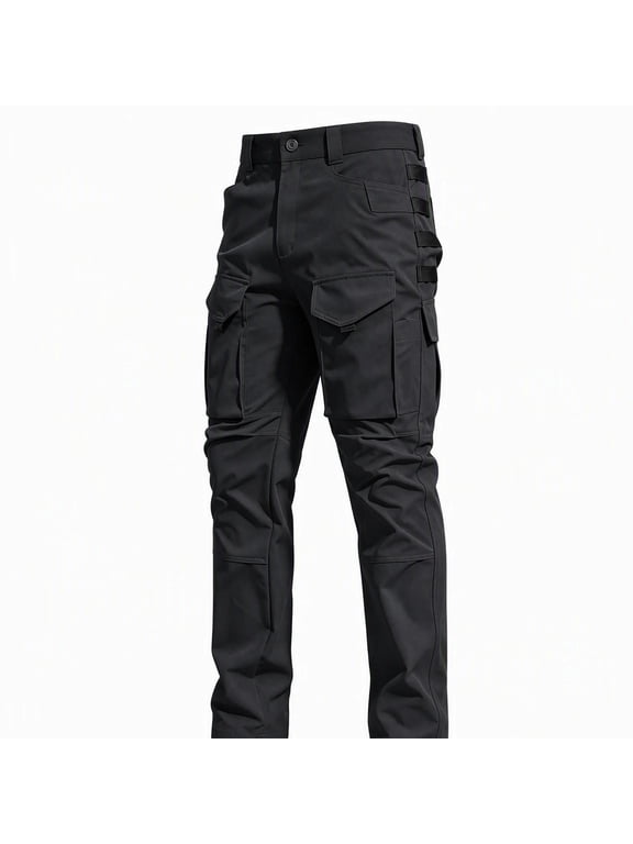 Cargo Pants for Men Solid Color Multi Pocket Tactical with Zipper Thigh Pockets