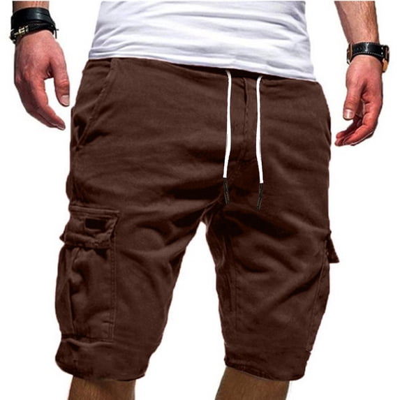 Zpanxa Cargo Pants for Men Sport Pure Color Bandage Casual Loose Sweatpants Drawstring Shorts Pant Brown XXL
