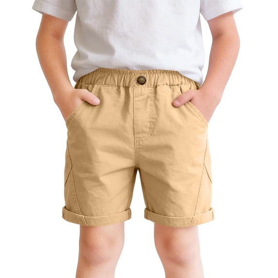 Zpanxa Cargo Shorts Boys' Cropped Pants Summer Boys' Mid Length Pants Children's Workwear Shorts Solid Color Casual Pants Khaki 2-3 Years