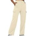 thumbnail image 1 of Zpanxa Cargo Sweatpants for Women Fashionable Casual Elastic Waist with Multiple Pockets, Work Clothes, and Sports Pants Khaki M, 1 of 7