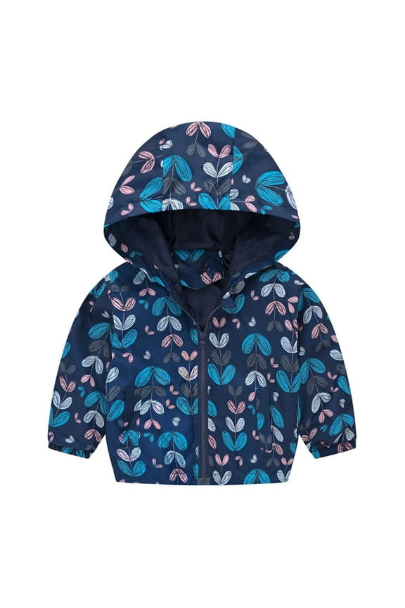 Cartoon Print Kids Windbreaker Floral and Car Pattern Hooded Rain Resistant Jacket Lightweight Spring Fall Outerwear for Boys Girls Ages 2 to 7