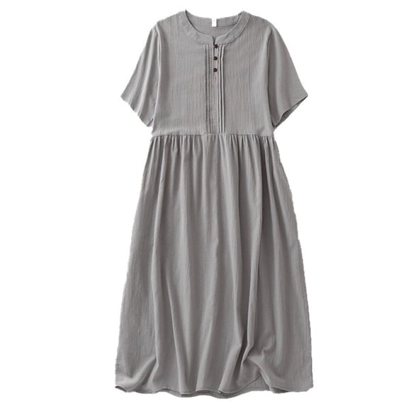 Zpanxa Casual Loose Fit Dress Solid Color Three Quarter Sleeve Raglan Dress with Tie Waist Easy Day Dress