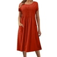 thumbnail image 1 of Zpanxa Casual Pocket Dress Women Linen Cotton Solid Color Round Neck Smocked Bodice Loose Fit Tunic Midi Dress, 1 of 6