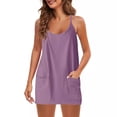 thumbnail image 1 of Zpanxa Casual Pocket Dress for Women Solid Color Round Neck Short Sleeve Summer Dress Comfortable Relaxed Fit Lounge or Outing Dress, 1 of 5