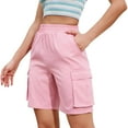 thumbnail image 1 of Zpanxa Casual Summer Cargo Shorts for Women Solid High Waisted Drawstring Five Inch Inseam Relaxed Fit Utility Pants with Pockets, 1 of 5
