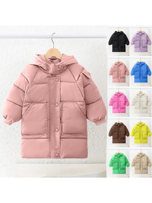 Childrens Long Hooded Puffer 2-13Y Mid-Calf Length Winter Coat Thickened Down Alternative with Interior Pockets