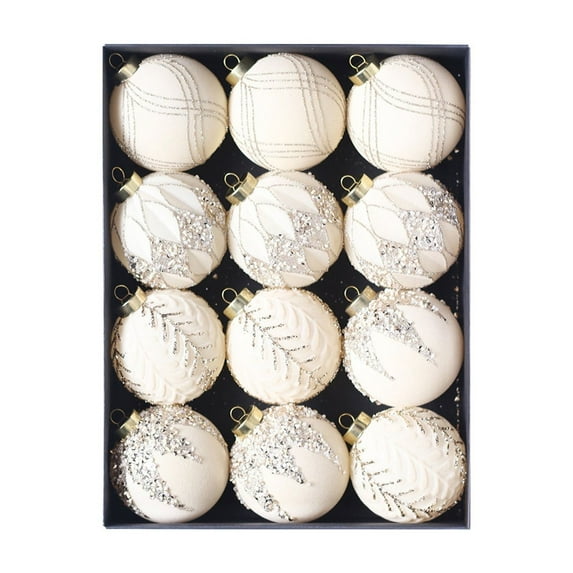 Zpanxa 12 PCS 3.15 Inch Textured Flocked Christmas Ball Ornaments Colorful Brick Pattern Sparkling Effects Shatterproof Hanging Decorations for Xmas Tree Home Party Festive Decor