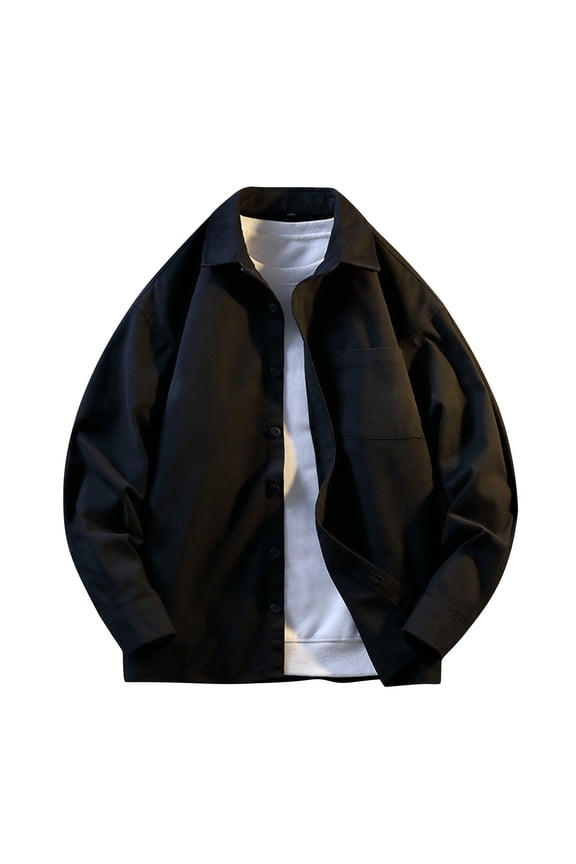 Classic Men's Heavyweight Wool Blend Winter Coat with Button Closure, Notch Lapel, and Side Pockets for Warmth and Style in Solid Colors Black L