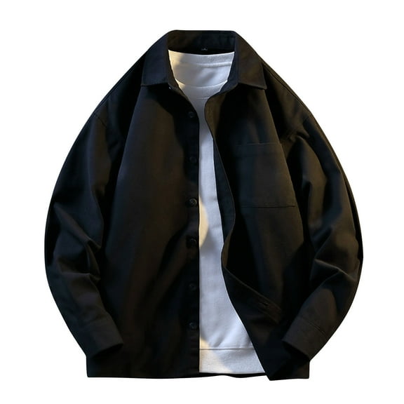 Zpanxa Classic Men's Heavyweight Wool Blend Winter Coat with Button Closure, Notch Lapel, and Side Pockets for Warmth and Style in Solid Colors Black L