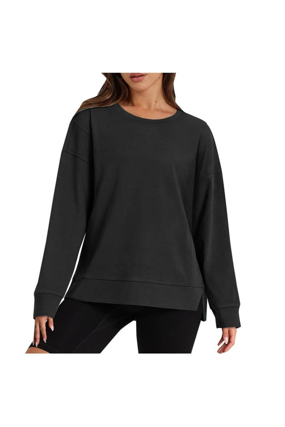 Classic Women's Solid Crewneck Pullover, Oversized Long Sleeve French Terry Sweatshirt for a Relaxed Everyday Fit Black XL