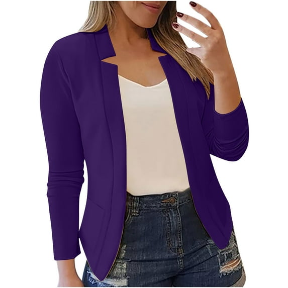 Zpanxa Coats for Women Plus Size Lightweight Jacket Casual Fashion Long Sleeve Cardigan Jacket Fall Winter Fashion Outerwear with Pockets Purple 5XL