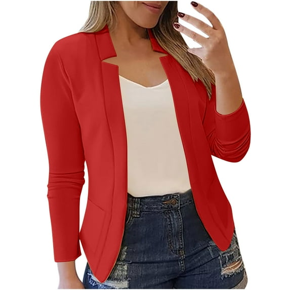 Zpanxa Coats for Women Plus Size Lightweight Jacket Casual Fashion Long Sleeve Cardigan Jacket Fall Winter Fashion Outerwear with Pockets Red 5XL