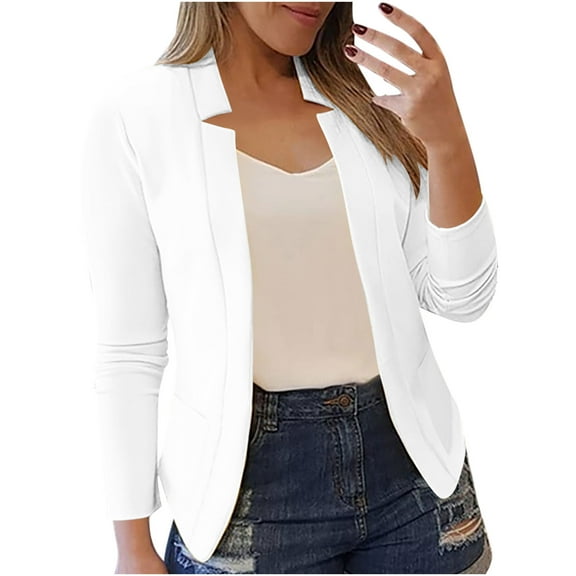 Zpanxa Coats for Women Plus Size Lightweight Jacket Casual Fashion Long Sleeve Cardigan Jacket Fall Winter Fashion Outerwear with Pockets White 5XL