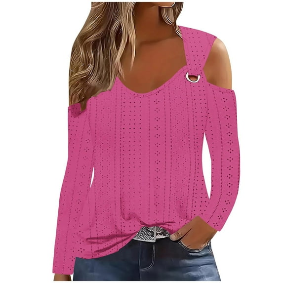Zpanxa Cold Shoulder Blouse for Women Long Sleeve Solid Color Casual Top Modern Loose Fit Comfortable Shirt