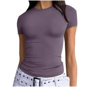 Zpanxa Comfortable Crewneck Tee for Women Short Sleeve Pullover Top, Solid Color Casual Shirt Soft Relaxed Fit Everyday Basic Tee