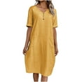 thumbnail image 1 of Zpanxa Comfortable Summer Dress Women Short Sleeve Solid Color with Pockets V Neck A Line Dress Breathable Office Casual Dress, 1 of 8