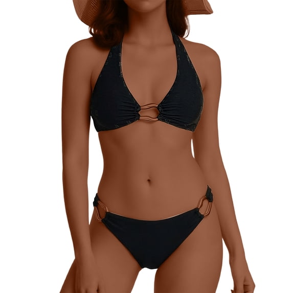 Zpanxa Criss Cross Back Bikini Set Ladies' Casual Solid Color Two Piece with Thin Straps